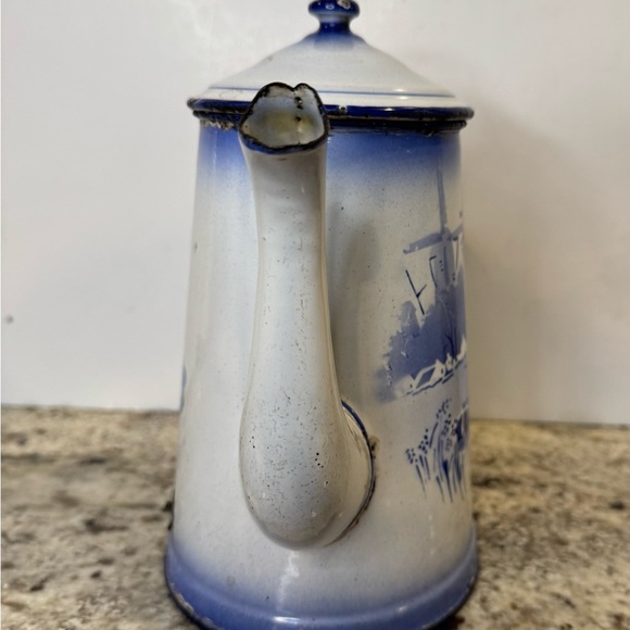 Vintage blue & white Enamelware Coffee Pot - Picture 2 of 10